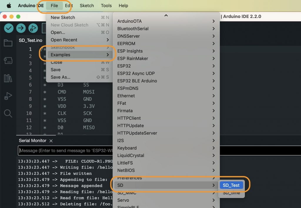Arduino IDE SD Card Load Test Program
