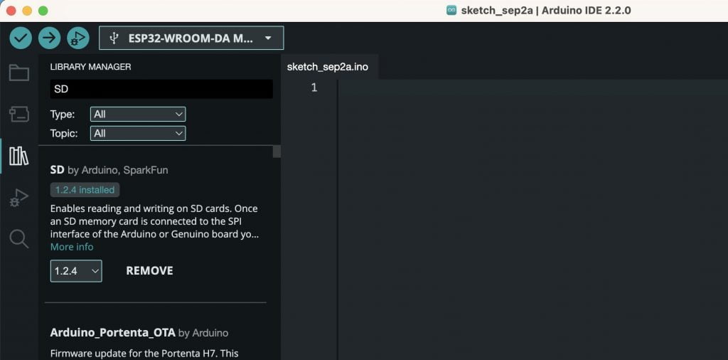 Install SparkFun SD Card library in Arduino IDE